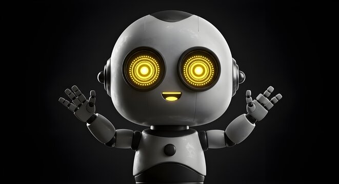 Lindo robot beb&eacute; de dibujos animados con grandes ojos brillantes: un divertido compa&ntilde;ero de inteligencia artificial