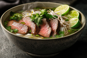 Delicious Vietnamese Pho with Sizzling Beef Slices