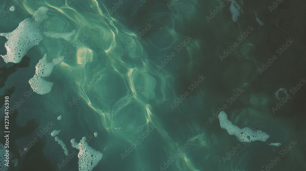 Poster abstract green water texture with dark shadows and foam patterns
