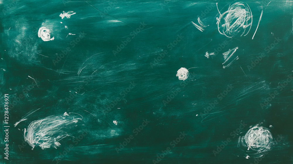 Poster rough green chalkboard texture with white chalk scribbles for background design
