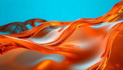 Naklejka premium Fluid motion of translucent orange material against cool blue background