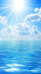 Serene Ocean and Sky: A Breathtaking View of Azure Waters and Sunlit Clouds