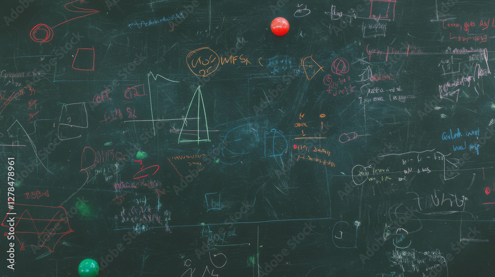 Aufkleber chalkboard texture with erased chalk marks and colorful chalk drawings for educational background de