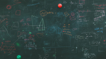 Chalkboard texture with erased chalk marks and colorful chalk drawings for educational background design