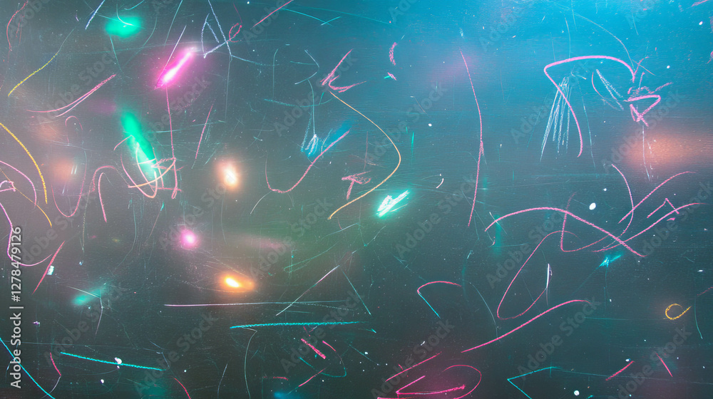 Poster abstract chalkboard art with vibrant neon chalk scribbles for creative background use