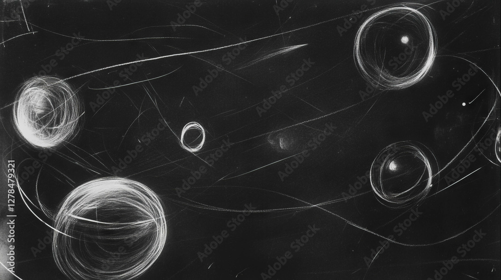 Poster Abstract texture of erased chalk on grey chalkboard with circular patterns