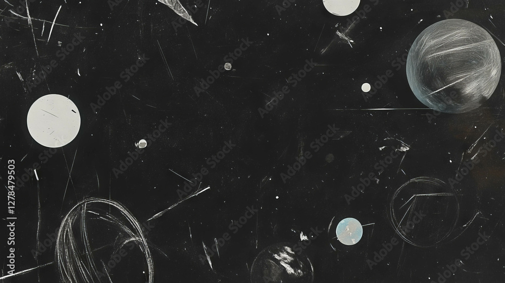 Aufkleber Cosmic chalkboard with erased patterns and space elements for background design