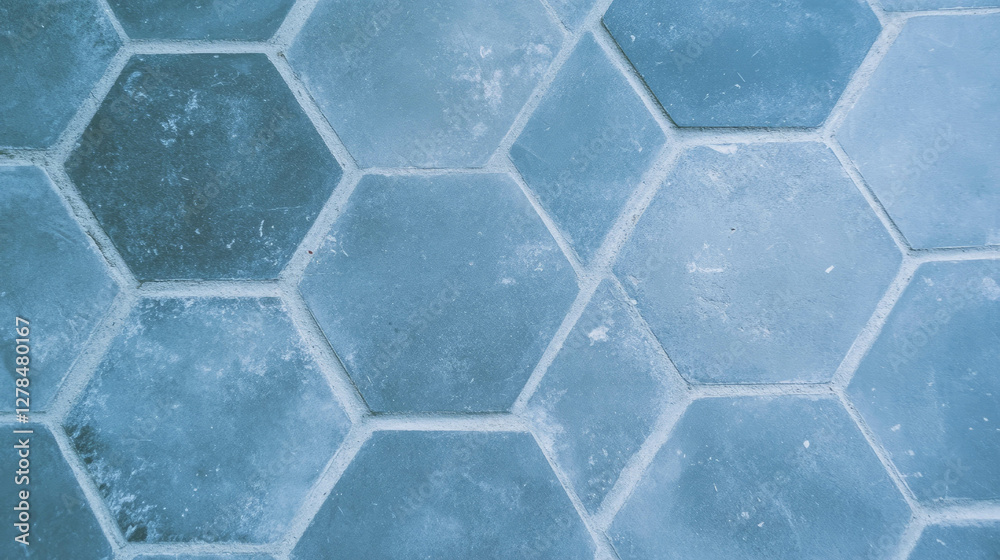Poster geometric pattern of grey hexagonal tiles with white grout for interior design