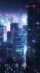 Obraz premium Rainy Night Cityscape: Futuristic Metropolis Under Neon Lights