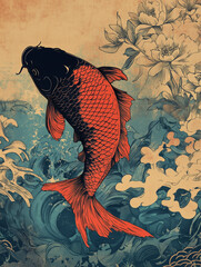 japanese koi fish in the pond