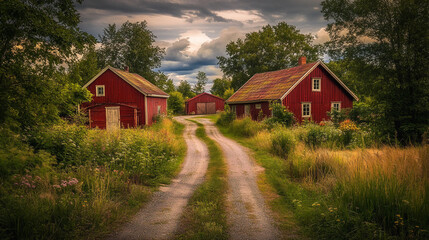 Village with red houses.