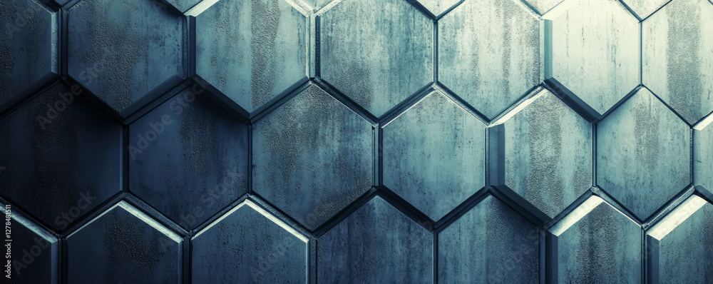 Poster Modern abstract design featuring textured hexagonal mesh pattern on wall surface