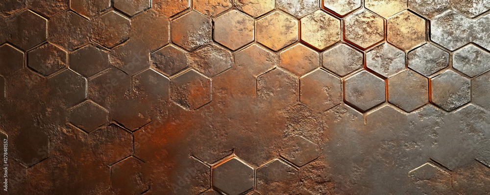 Leinwandbilder metallic hexagonal mesh texture on rustic wall for modern design concepts