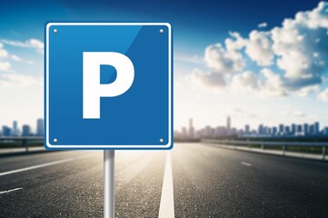 Free parking blue signal on road background