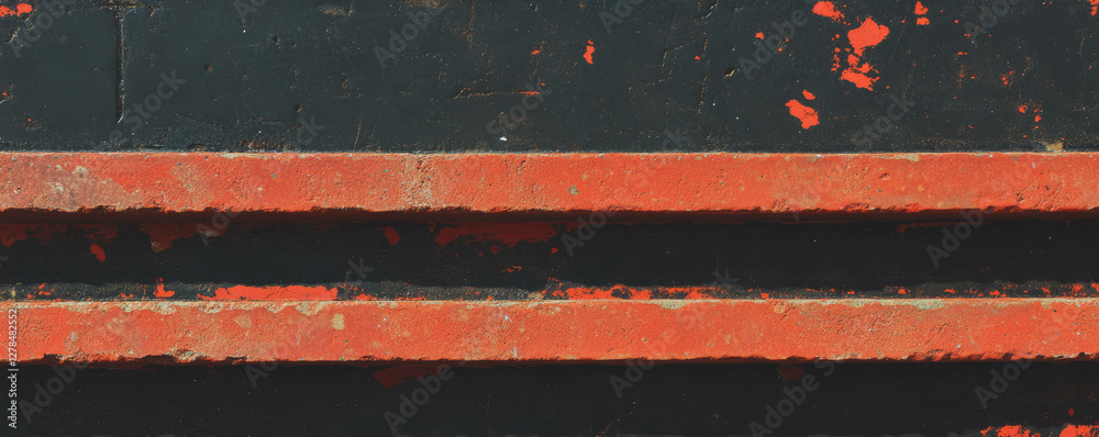 Poster urban abstract design of horizontal textured brick stripes in black and red for creative projects