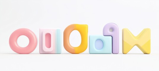 Fototapeta premium Colorful abstract shapes arranged in a row on white background.