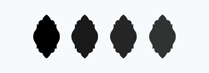 black silhouette eid mubarak decorative arches, moroccan gates or mosque borders. Arabic muslim