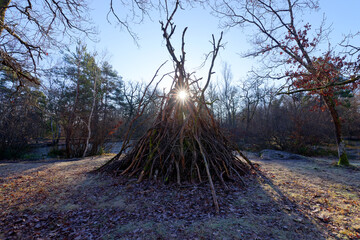 Teepee of the fairy pond in Fontainebleau forest