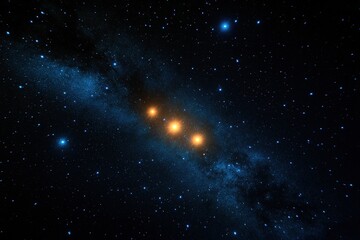 Obraz premium Cosmic Nebula Three Stars Aligned, Galaxy Background, Space Exploration