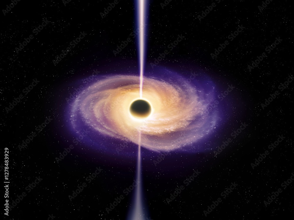 Wall mural supermassive black hole with jets. quasar with singularity in the center. wormhole in space isolated