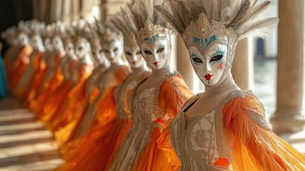 Vibrant Venetian Carnival Parade with Masked Dancers