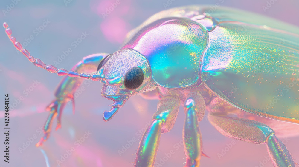 Poster iridescent beetle shell texture with vivid colors for creative design