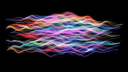 Fototapeta premium Colorful abstract wavy lines on black background.
