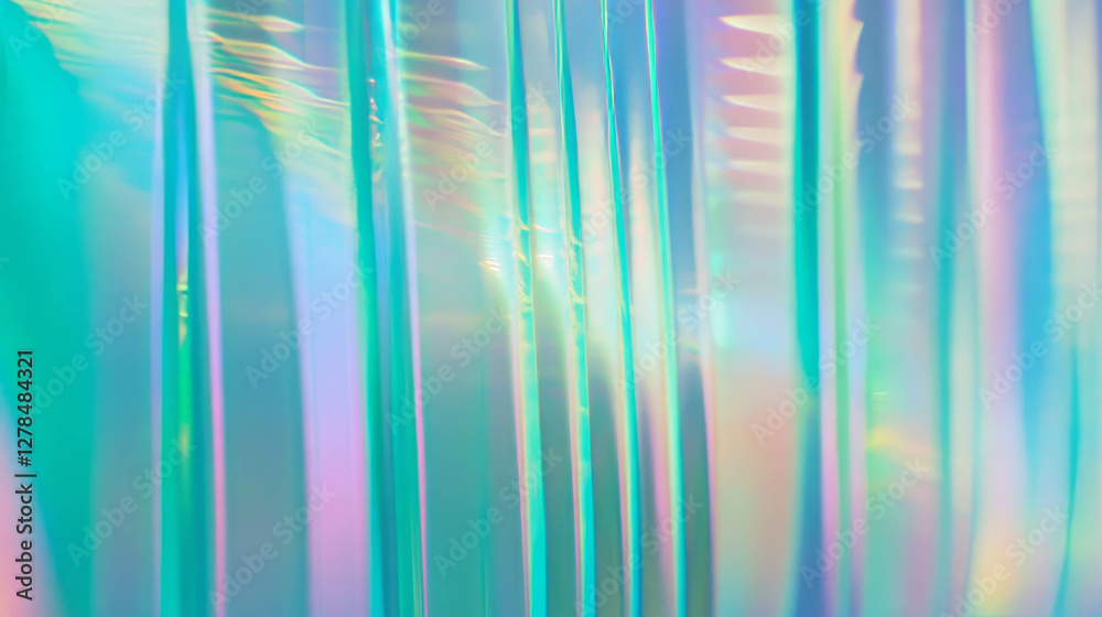 Poster Iridescent blue and green wall texture with abstract vertical patterns for modern design