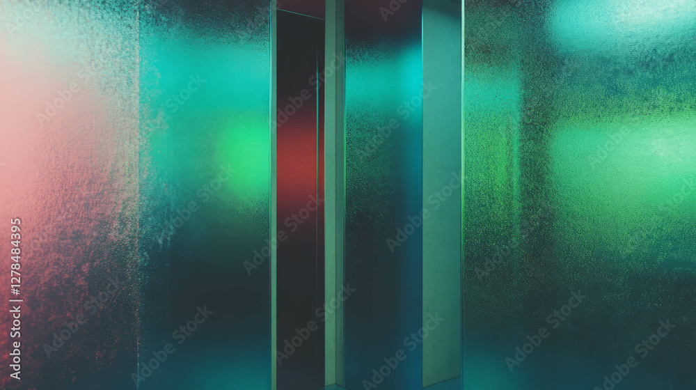 Poster iridescent blue and green wall texture with subtle light reflections for artistic background design