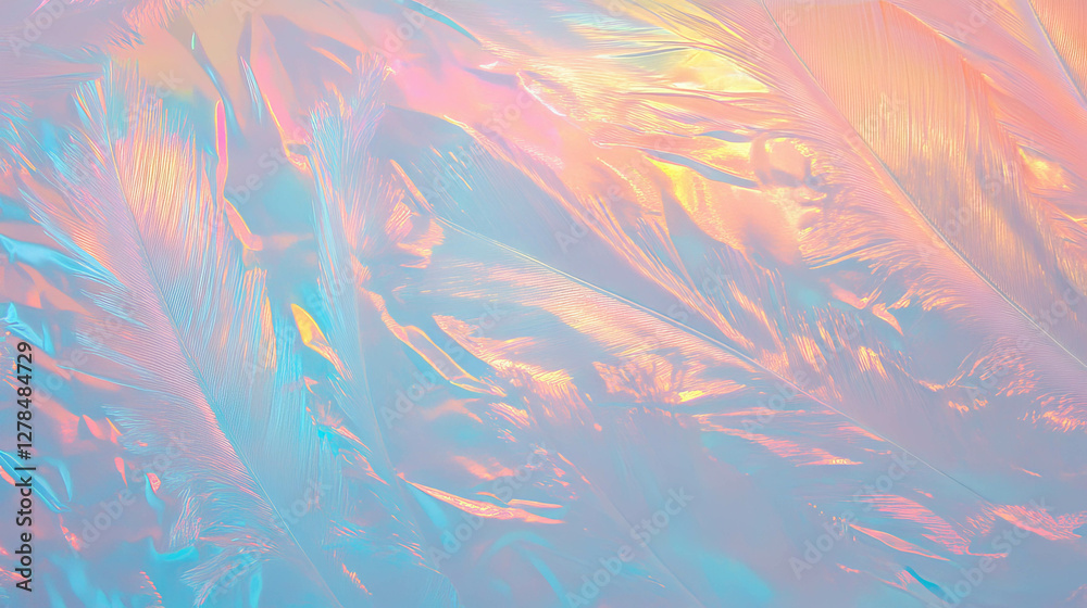 Poster iridescent feather texture background with light pastel colors for creative design