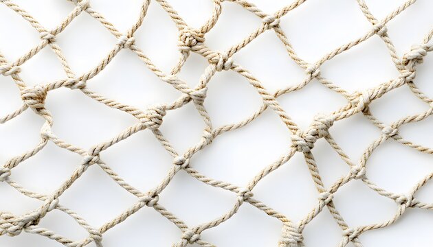 Knotted rope netting is isolated against a white background