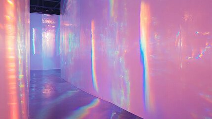 Iridescent holographic wall texture with colorful light reflections