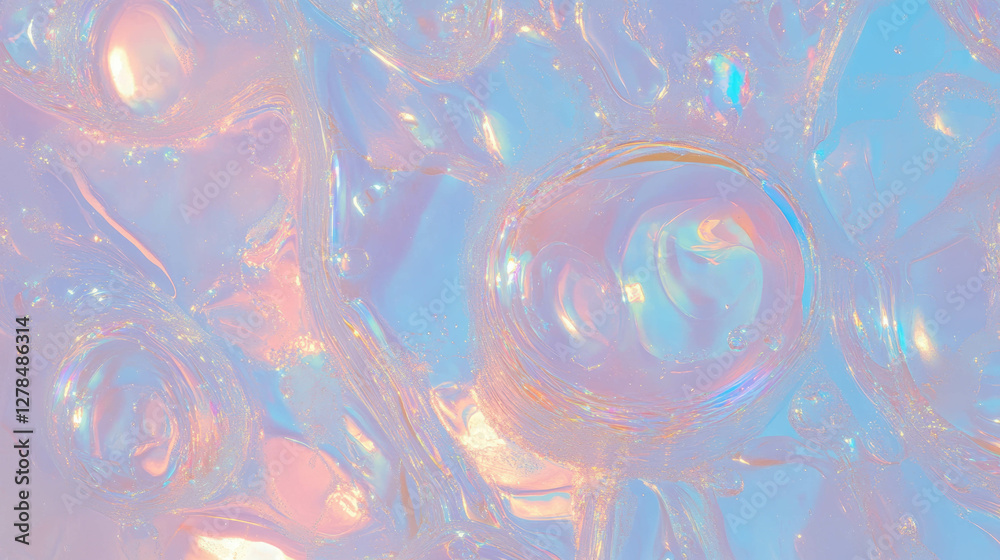 Poster iridescent soap bubble texture with light reflections for creative designs