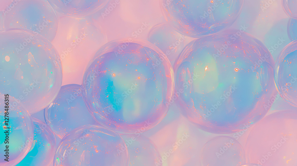 Poster Iridescent soap bubble wall with light reflection design for abstract backgrounds