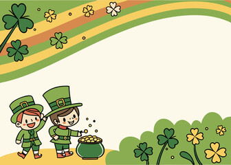 Obraz premium Two Leprechauns Celebrating with Shamrocks and a Rainbow for St. Patrick's Day