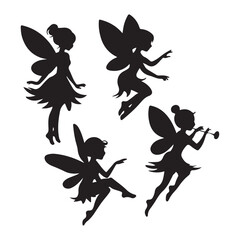Set of fairy vector silhouettes black