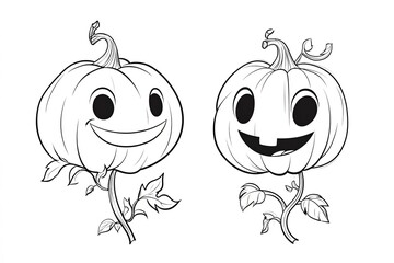 Fototapeta premium Baby pumpkin with a happy face, holding a small vine.