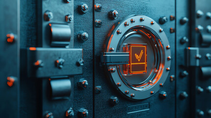 Digital vault with glowing lock, symbolizing cybersecurity and protection