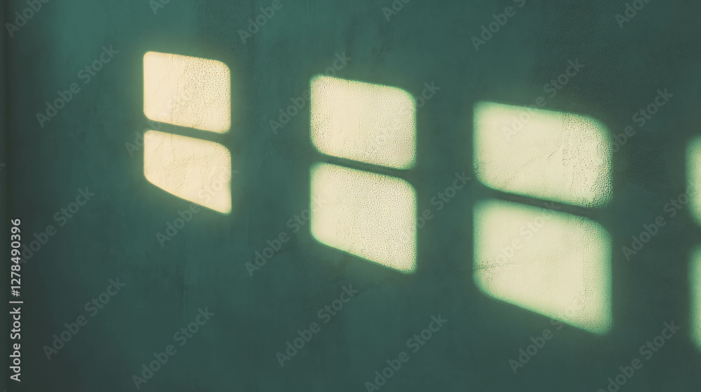Poster Sunlit shadows on light greyish clay wall with subtle texture for architectural design