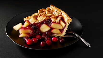 Scrumptious Apple Cranberry Pie Slice - A Warm Autumnal Delight