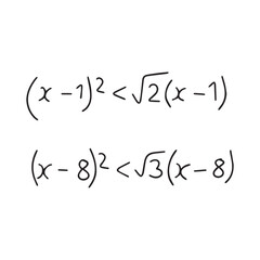 Hand drawn mathematical equations. Black text on white background. Vector 