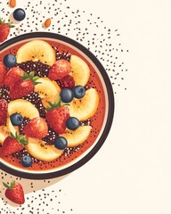 Fresh Smoothie Bowl with Fruits and Seeds in Flat Design Style