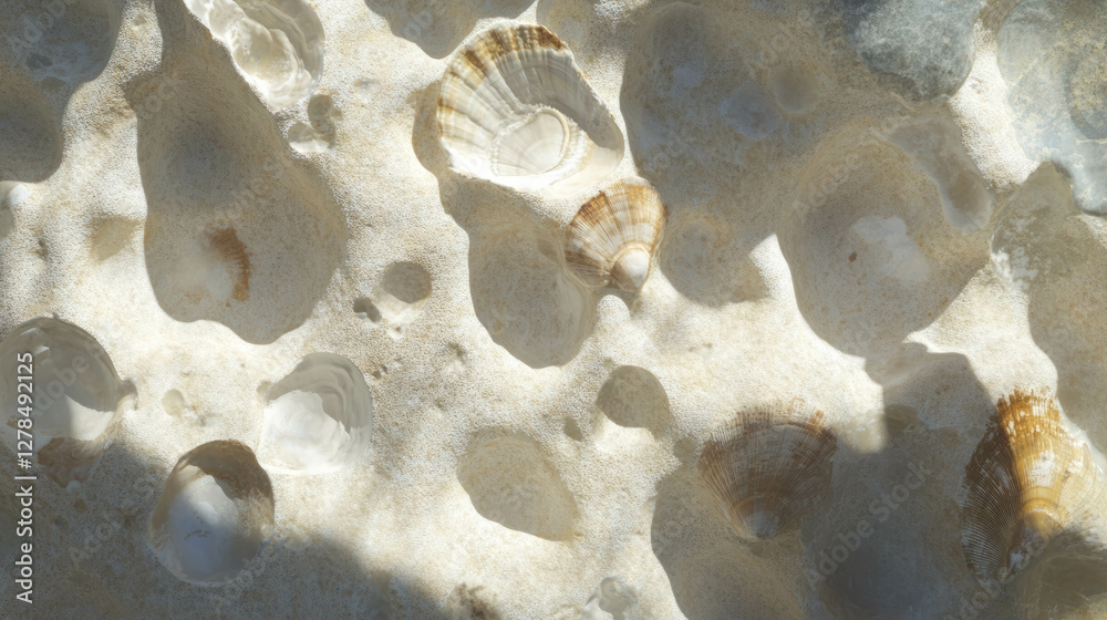 Poster Natural limestone texture with fossilized shells – creative background for design