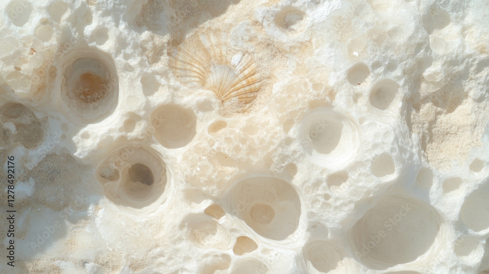 Poster Fossilized shells on limestone texture for natural design and earth science projects