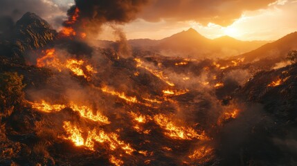 Naklejka premium Sunset Wildfire Mountain Inferno