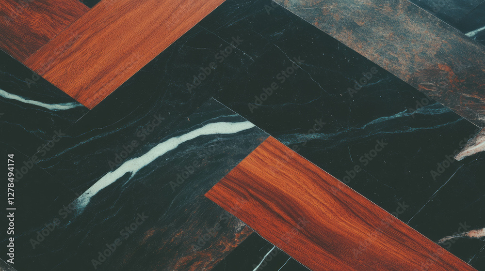 Poster elegant marble and wood inlay pattern with smooth finish for interior design