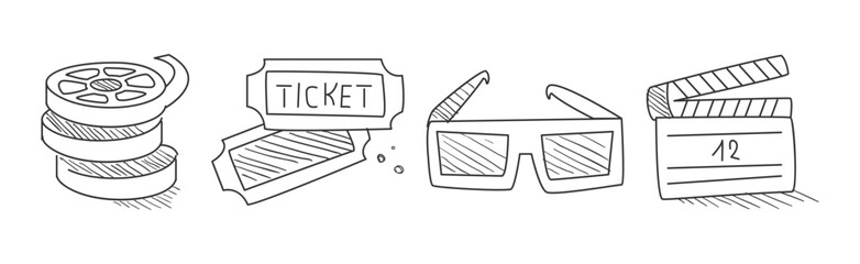 Movie and Cinema Line Object and Item Vector Set