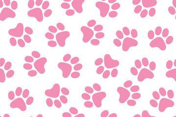 Pink Paw Prints on White Background Seamless Vector Pattern