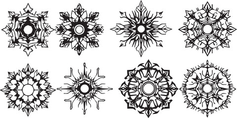 Set of elements for flat design, patterns, ornaments, mandalas. Hand drawn vector illustration