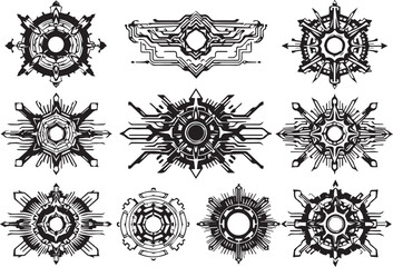 Set of elements for flat design, patterns, ornaments, mandalas. Hand drawn vector illustration
